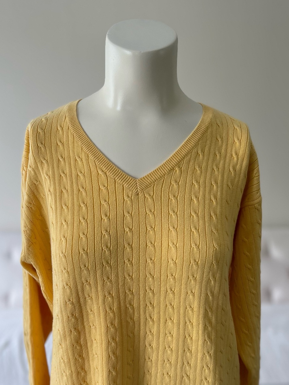 Vintage Tommy Hilfiger Golf Yellow Cable-Knit V-Neck Sweater